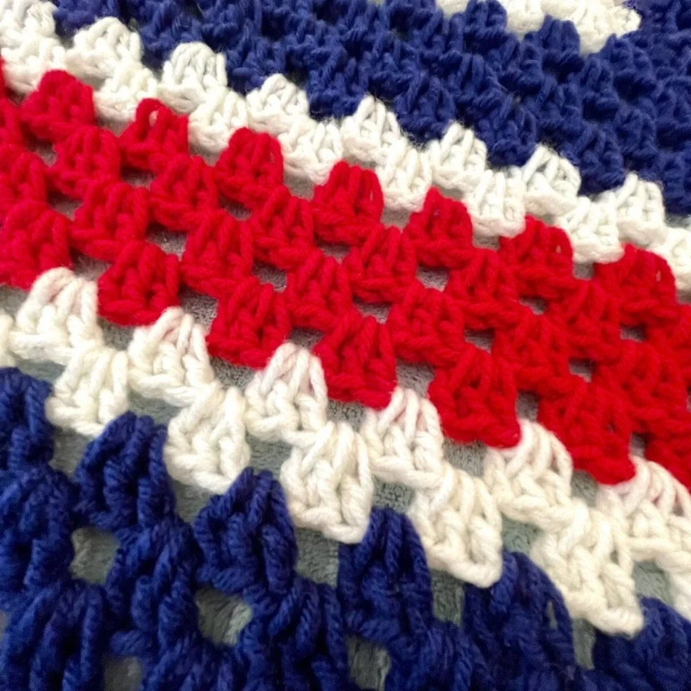 Red, White, and Blue Crochet Afghan Lap Blanket. Blanket is new without tags.